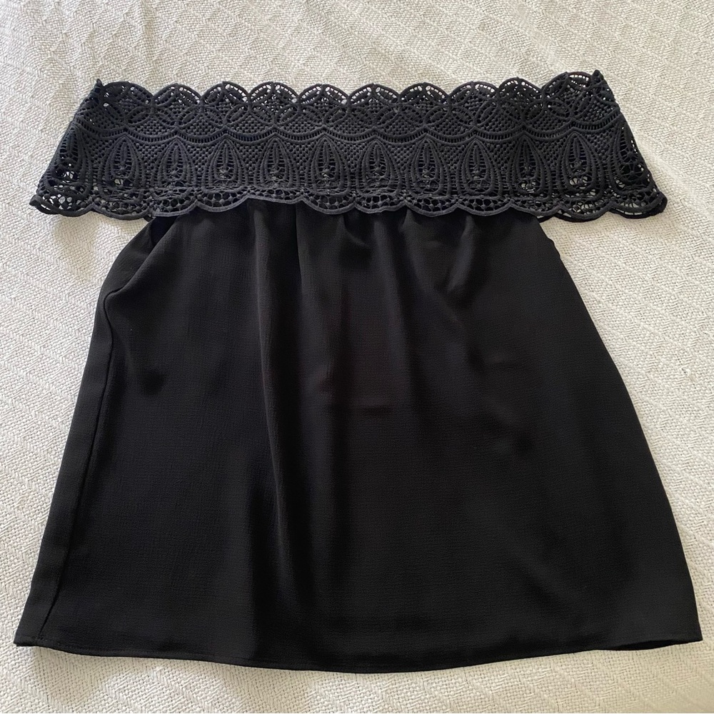 Off the shoulder, black lace blouse, WAYE, size M